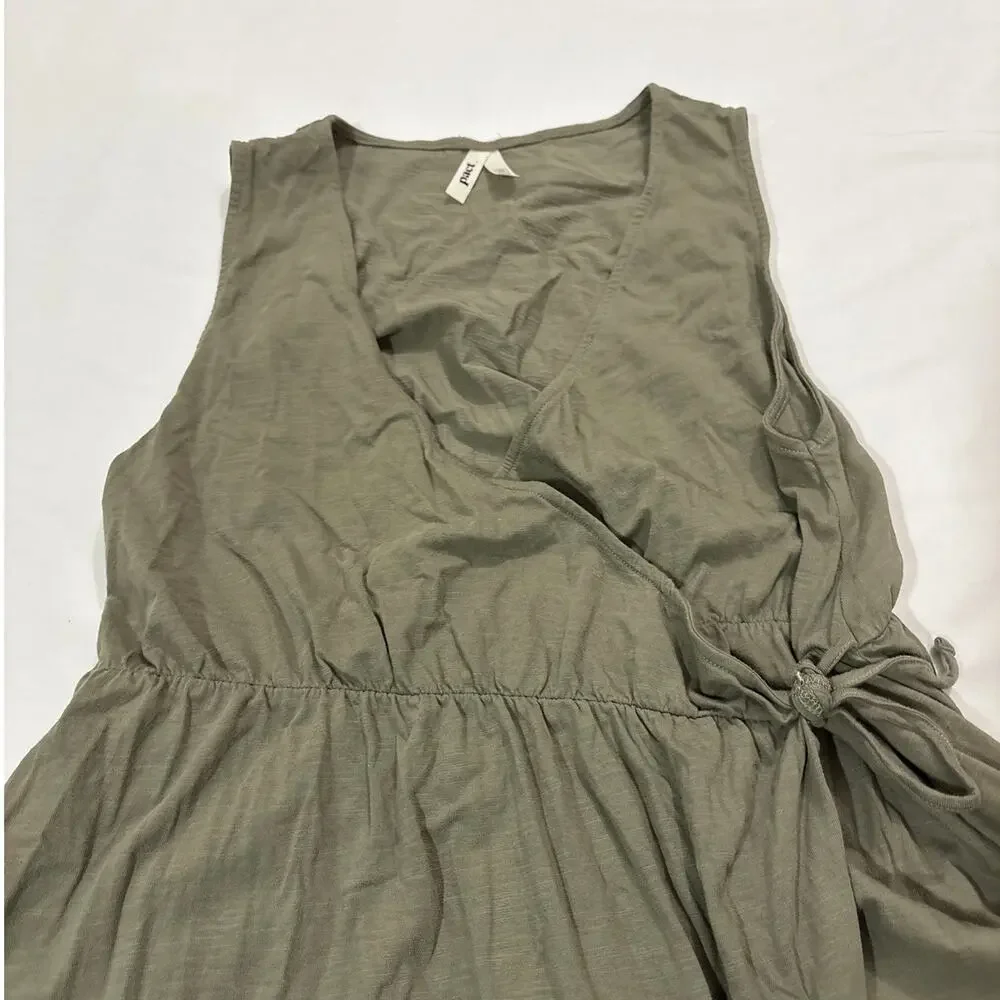 Pact Women’s XL Side Tie Wrap Midi Tank Dress Green Cotton Comfy Casual Staple - Picture 2 of 8